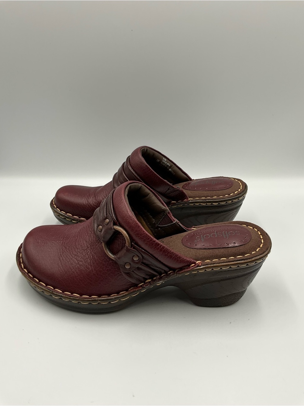 Softspots Mules Size 6 Burgundy Leather Slide in Clog Mule